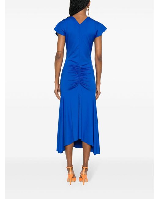 Vestido midi asimétrico fruncido Victoria Beckham de color Blue