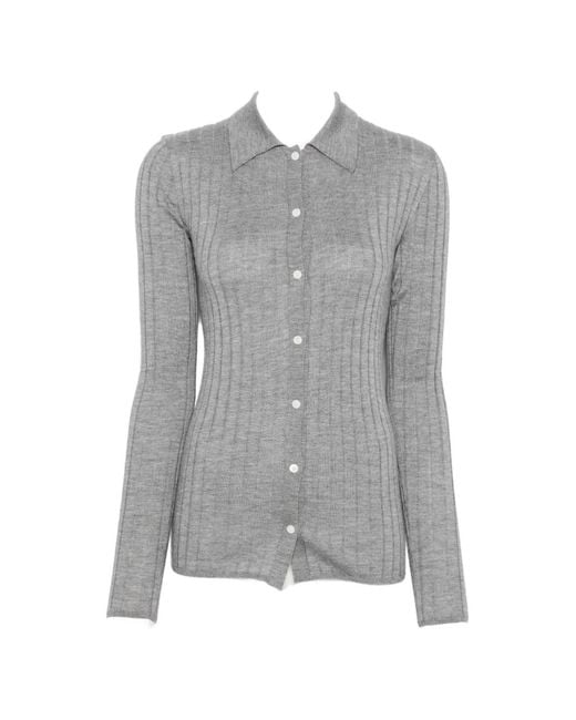 Totême Gray Ribbed Cardigan
