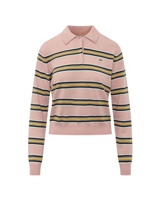 Fiorucci White Angels-Patch Striped Polo-Collar Sweater