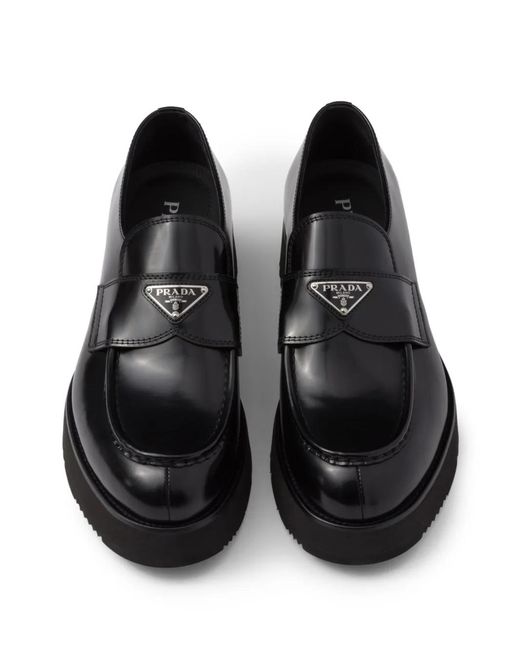 Prada Black Brushed Leather Loafers for men