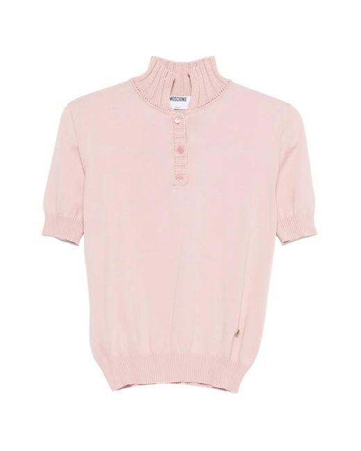 Moschino Pink Light Ribbed Tie Knit Top