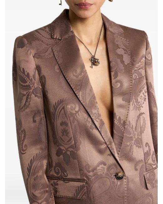 Etro Brown Jacquard Single-Breasted Jacket With Floral Paisley Motif