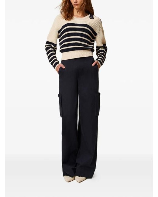 Twinset Blue Wide Gabardine Cargo Trousers