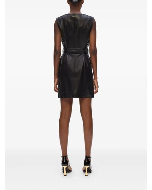 karl lagerfeld leather dress Karl Lagerfeld Vintage 2000s Black Leather and Mesh Patchwork Dress, Vintage Black Designer Dress Size S. Leather Skater Dress
