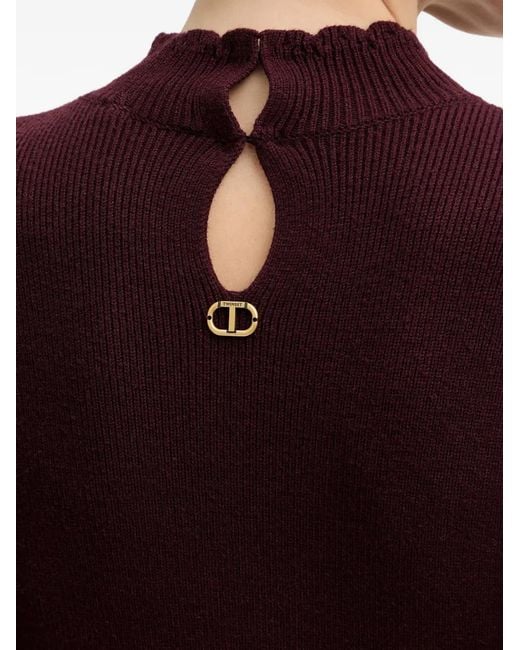 Twinset Purple Scallop-Hem Mock-Neck Mini Dress