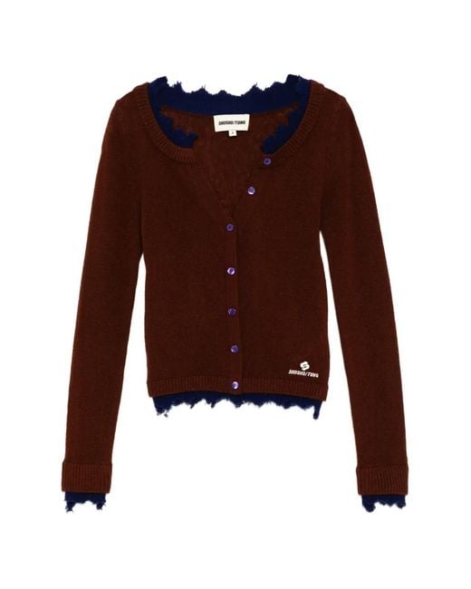 ShuShu/Tong Red Contrast-Trim Raw-Edge Cardigan