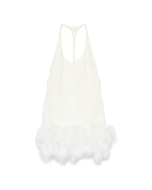 Vestiaire d'un Oiseau Libre White Feather-Trim Backless Dress