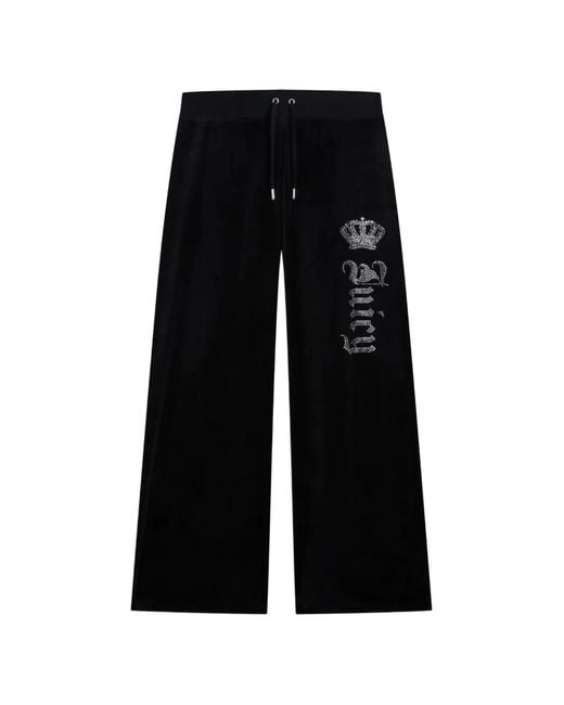 Juicy Couture Black Diamanté Crown Velour Track Pants