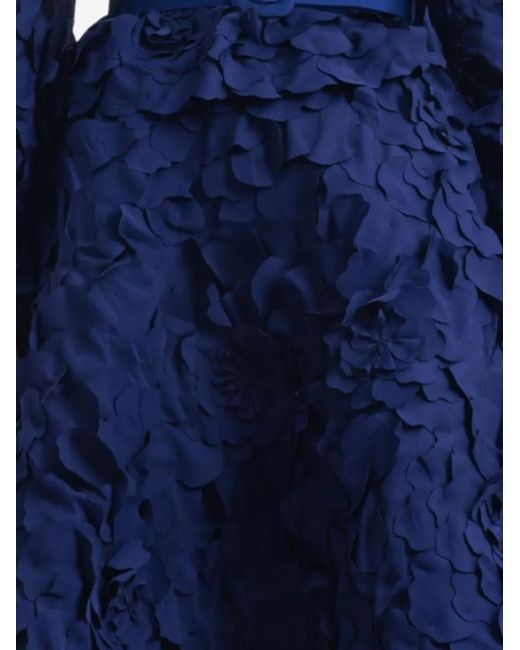 Gemy Maalouf Blue Laser-Cut Floral-Appliqué Skirts