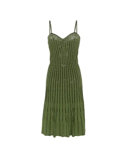 Pinko Green Lurex-Detail Midi Dress
