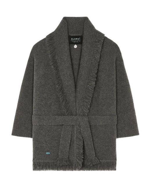 Alanui Gray Finest Fringed Shawl-Collar Cardigan