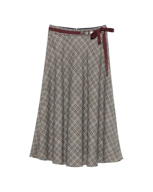 Max Mara Gray Check-Pattern Embellished-Belt Midi Skirt