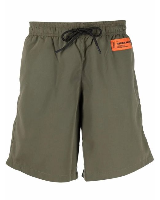 Heron Preston Green Drawstring-Waist Logo-Patch Shorts for men