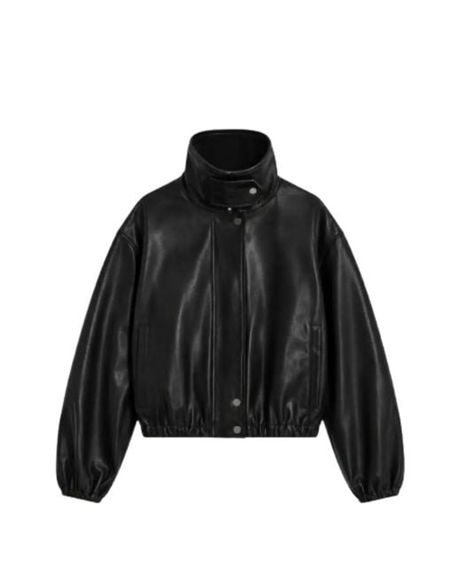 Nour Hammour Black High-Neck Leather Jacket