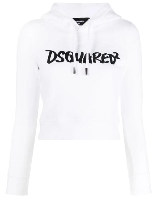 DSquared² White Logo-Print Long-Sleeve Hoodie