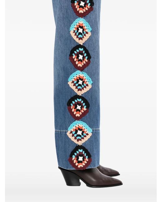 Farm Rio Blue Crochet-Embellished Jeans