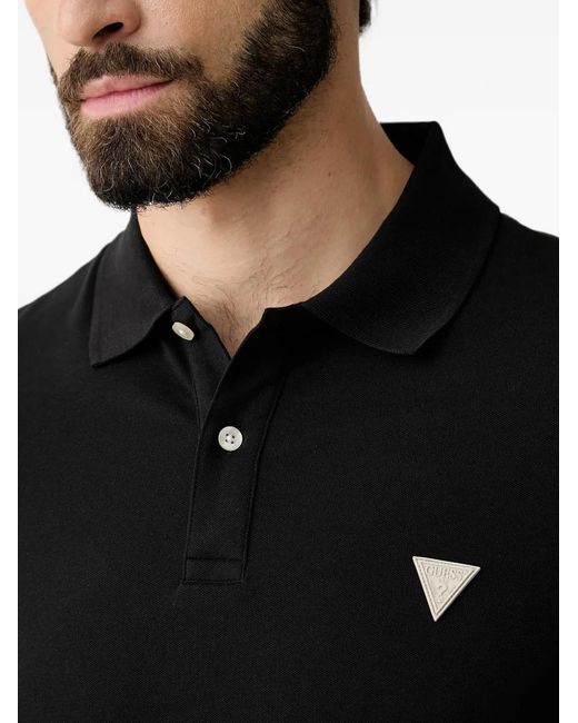 Guess Black Logo-Patch Polo Shirt for men