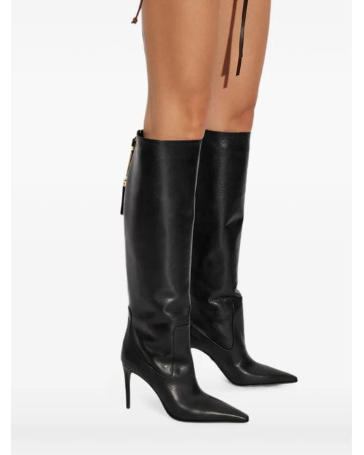 DSquared² Black Pointed-Toe Zip-Fastening Knee-High Boots