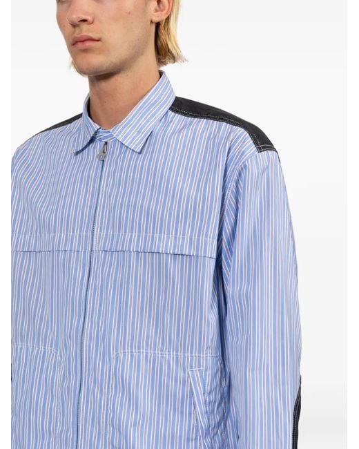 Junya Watanabe Blue Vertical-Stripe Shirt Jacket for men