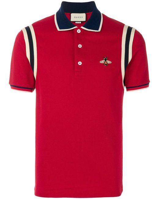 Gucci Red Cotton Polo With Bee for men