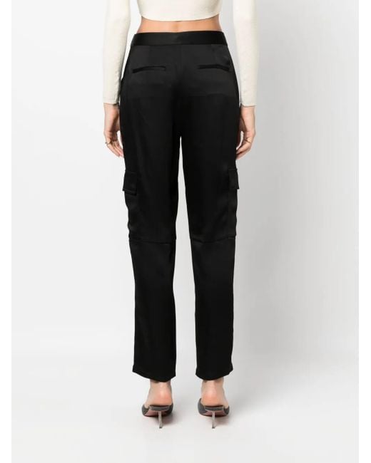 Jonathan Simkhai Black Tapered-Leg Satin Trousers