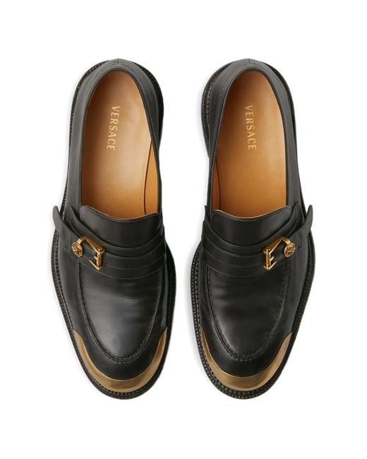 Versace Black Primo Leather Loafers for men