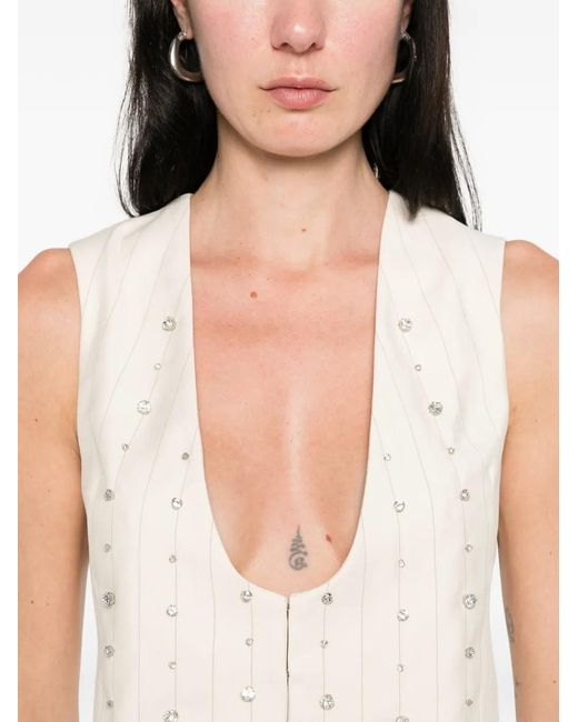 Liu Jo White Rhinestone Striped Waistcoat