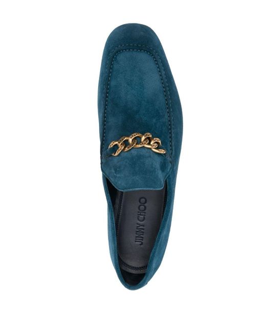 Mens Shoes Slip-on shoes Loafers Jimmy Choo Chain-trim Suede Loafers in Blue for Men 
