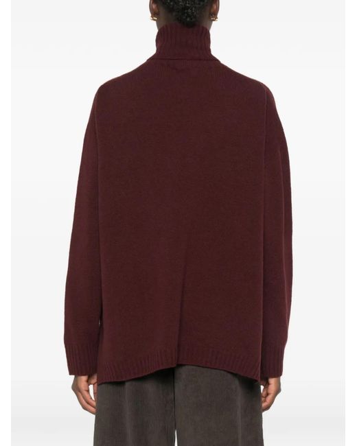 Alysi Red Turtleneck Side-Slit Sweater