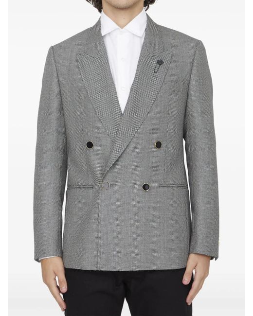 Lardini Gray Double-Breasted Wool Jacket for men