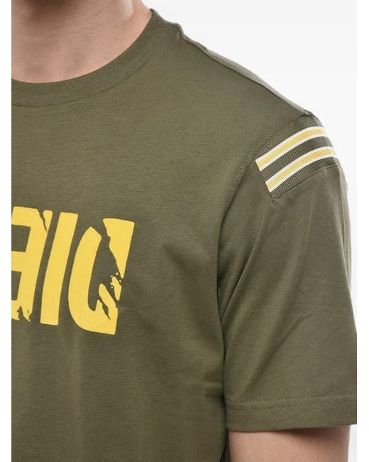 DIESEL Green T-Just-Rib Logo-Print Striped-Shoulder T-Shirt for men
