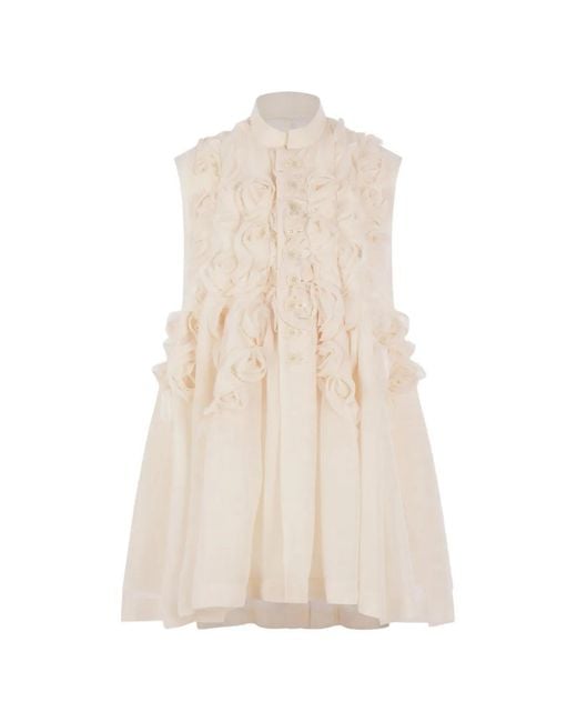 Comme des Garçons White Floral-Appliqué Sleeveless Dress