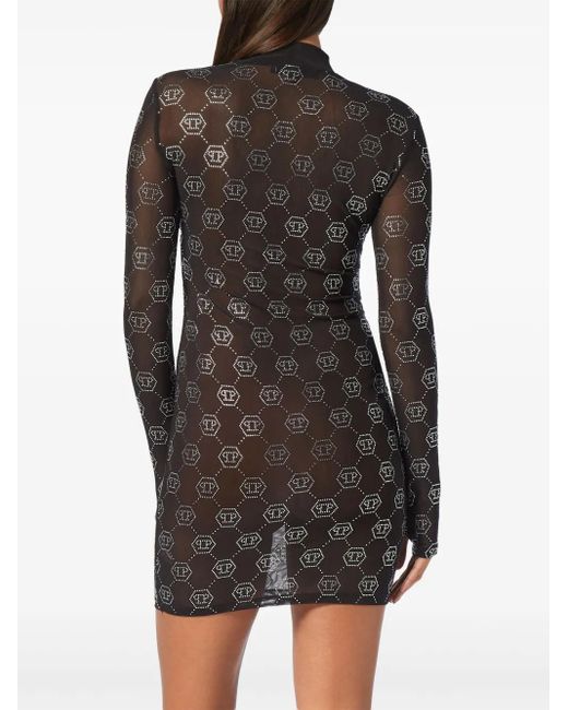Philipp Plein Black Monogram Tulle Dress