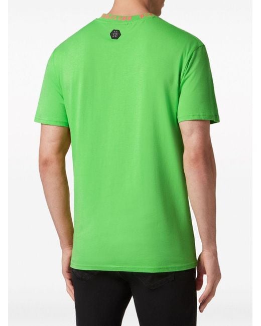 Philipp Plein Green Skull&bones-print Cotton T-shirt for men