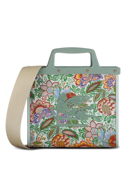 Etro Green Floral Jacquard Medium Love Trotter Shopping Bag