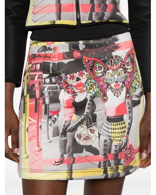 The Artistylist Red Graphic-Print Silk Mini Skirt