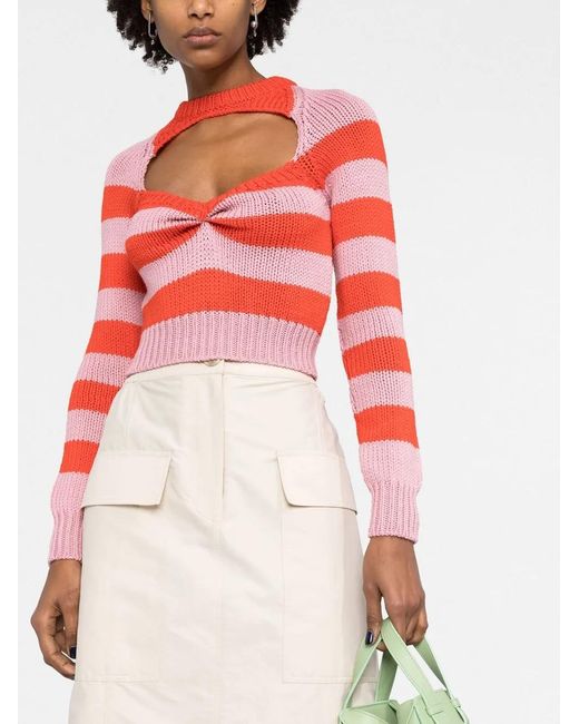 Pull Rayé À Découpes Marni en coloris Red