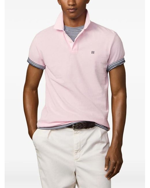 Hackett Pink Stripe-Trim Logo-Embroidered Polo Shirt for men