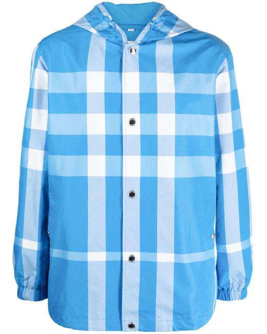 Check-print Hooded Jacket Burberry pour homme en coloris Bleu | Lyst