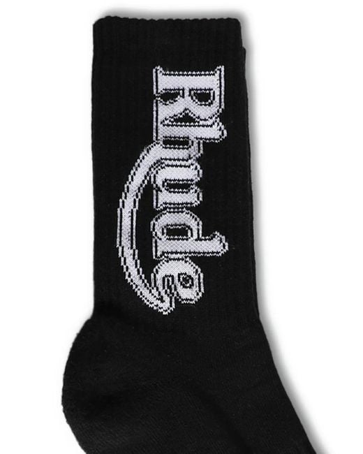 Rhude Black Logo-Print Socks for men