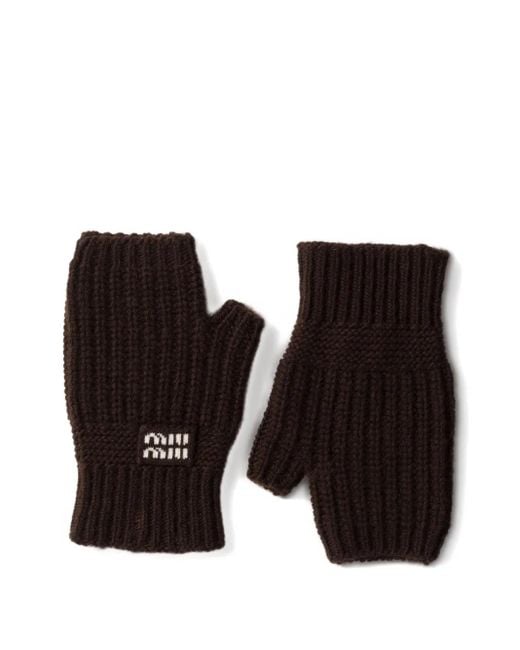Miu Miu Black Logo-Detail Fingerless Gloves
