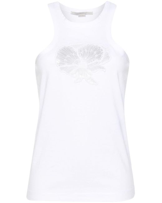 Stella McCartney White Floral-embroidered Cotton Tank Top