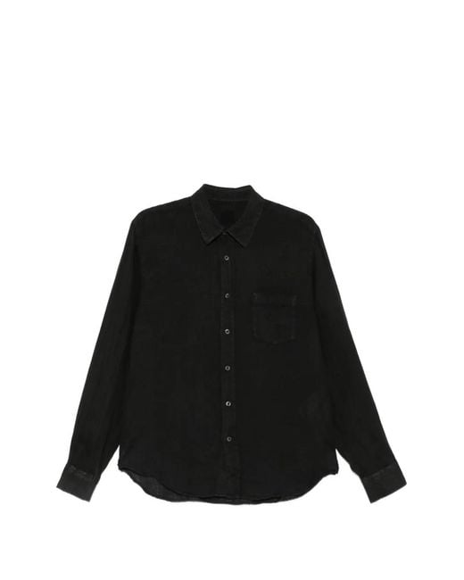 120% Lino Black Chest-Pocket Shirt for men