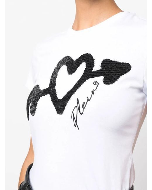 Philipp Plein White Crystal-Embellished Logo T-Shirt
