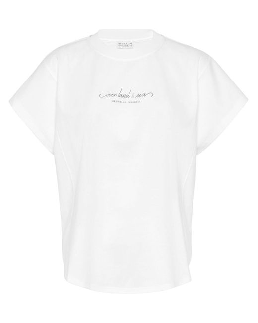Brunello Cucinelli White Slogan-print Cotton T-shirt