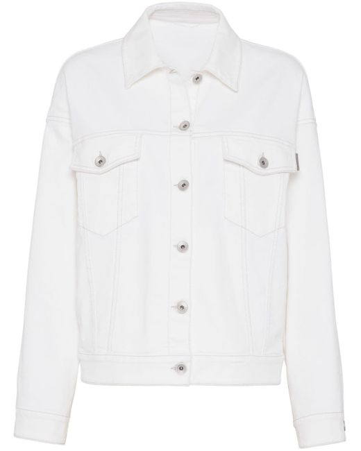 Brunello Cucinelli White Monili Bead-embellished Denim Jacket