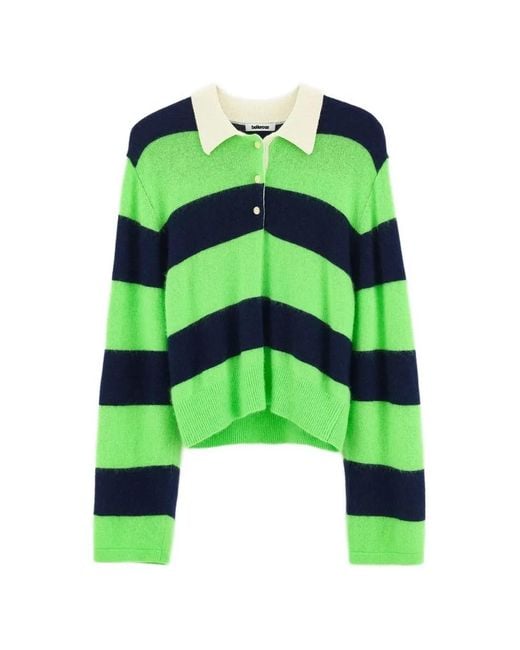 Bellerose Green Pull Rayé À Col Polo