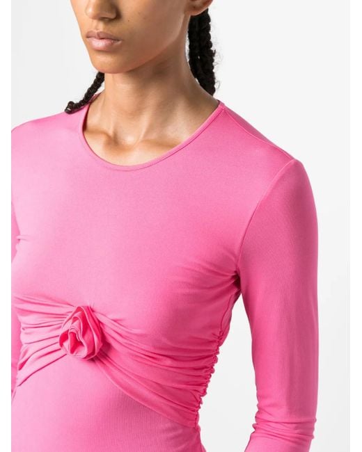 Blumarine Pink Floral-Appliqué Gathered T-Shirt