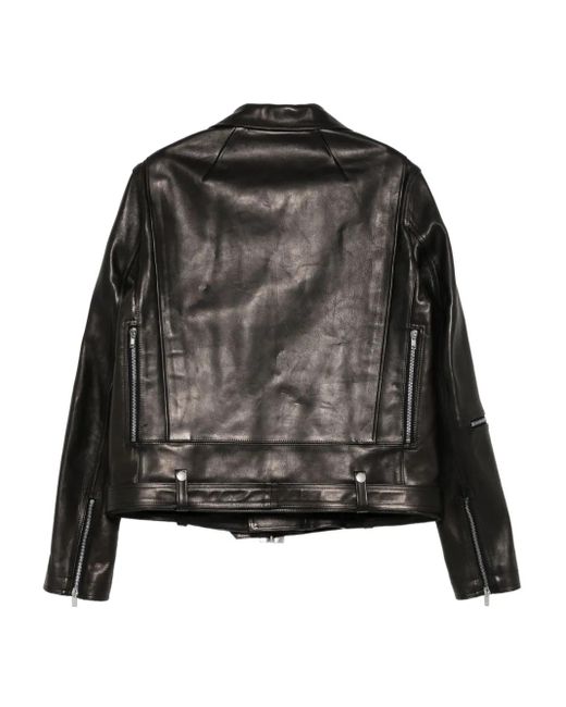 Rick Owens Black Belted Zip-Fastening Leather Jacket for men