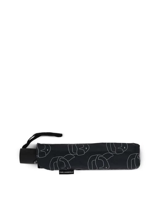Karl Lagerfeld White Logo-Print Compact Umbrella